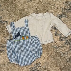 Mud Pie Blue Gingham Baby Romper with White Top 6-9 months